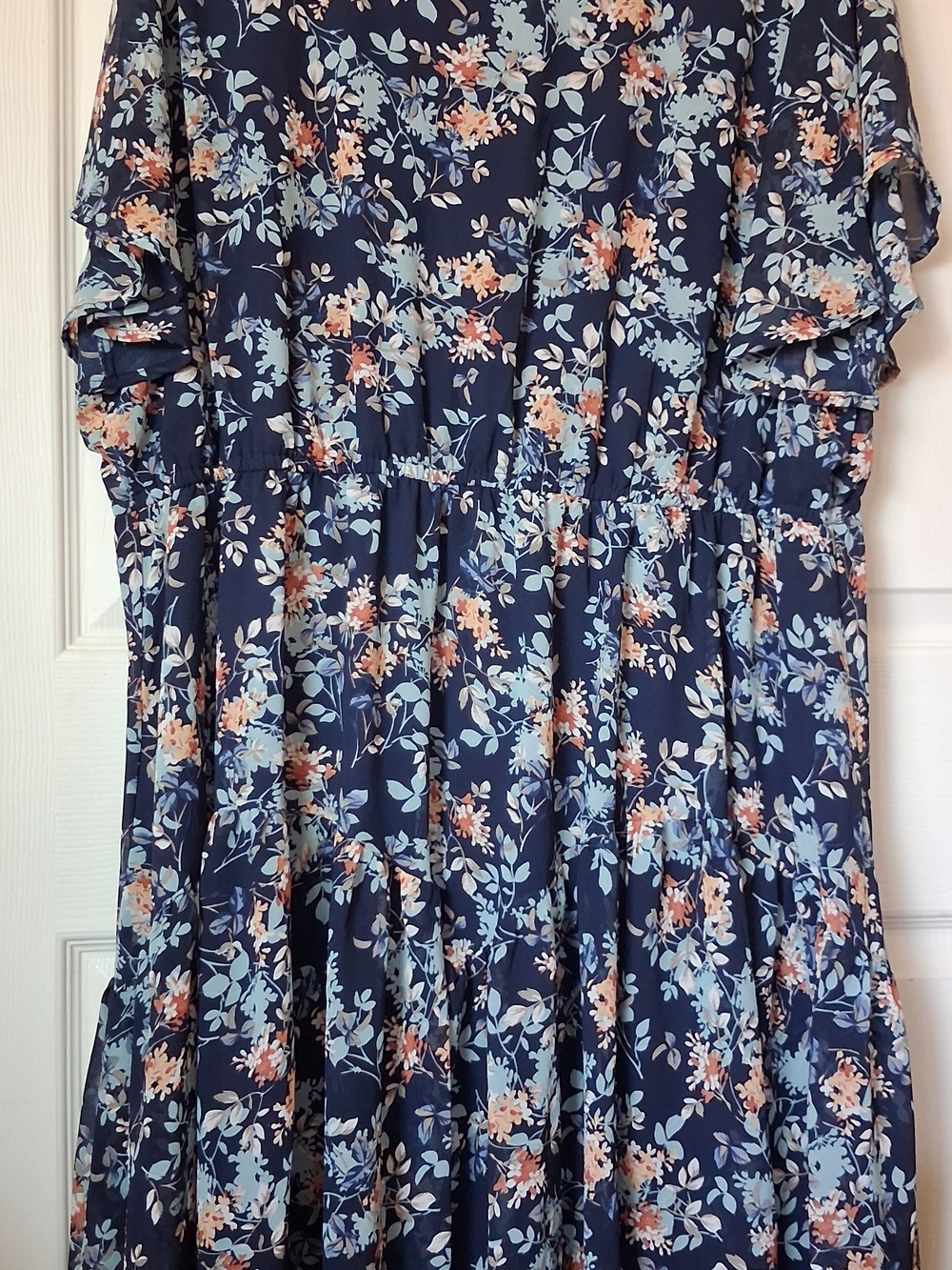 Nemidor Plus Size Summer Casual Boho Midi Chiffon Floral Dress Blue & Orange XL